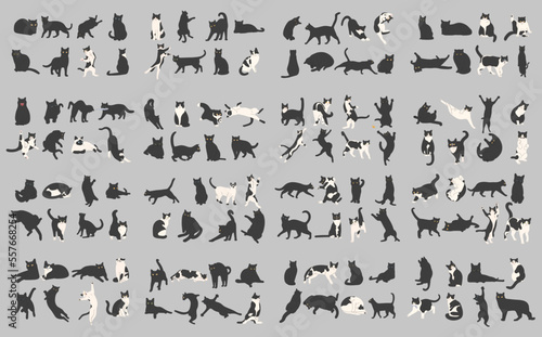 black cat collection 1 on a gray background, vector illustration.