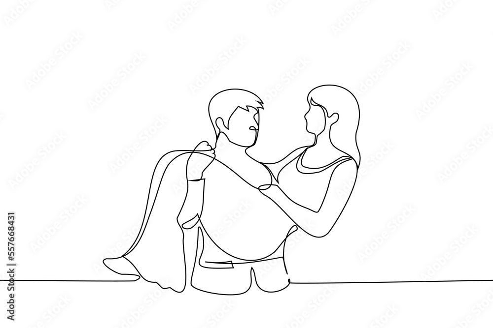 man holding woman in long dress - one line drawing vector. concept bride and groom, honeymoon man holding woman in long dress - one line drawing vector. concept bride and groom, honeymoon