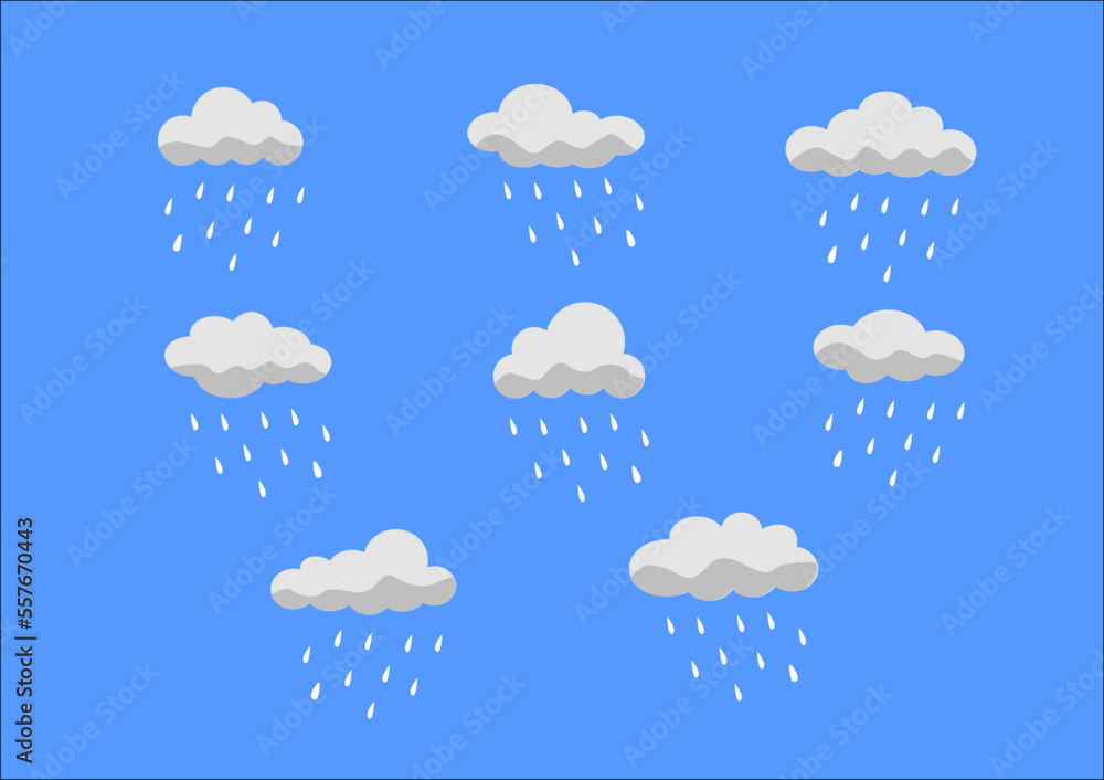 illustration vector graphic of a cloud with raindrops on blue background