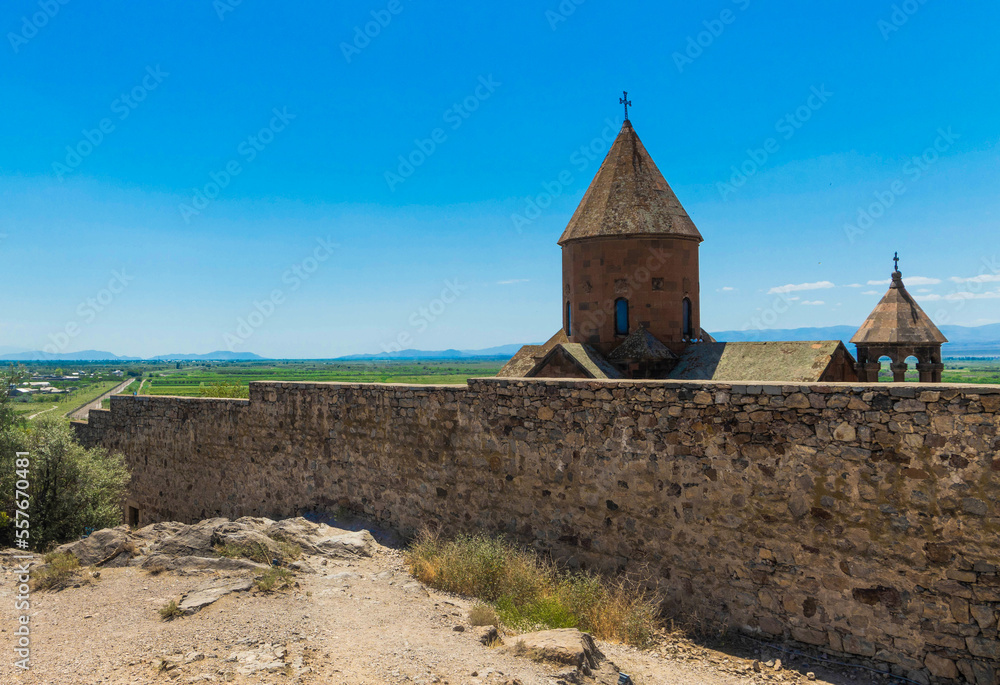 Khor Virap monastery located in the Ararat plain in Armenia, near the border with Turkey.