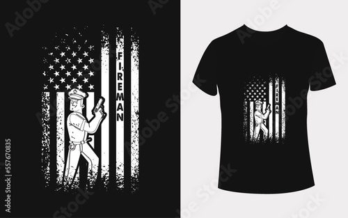 Fireman T shirt-USA flag t-shirt Design-vector template 