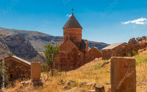 Khachkar (cross stone) located on Noravank monastery territory, Armenia photo