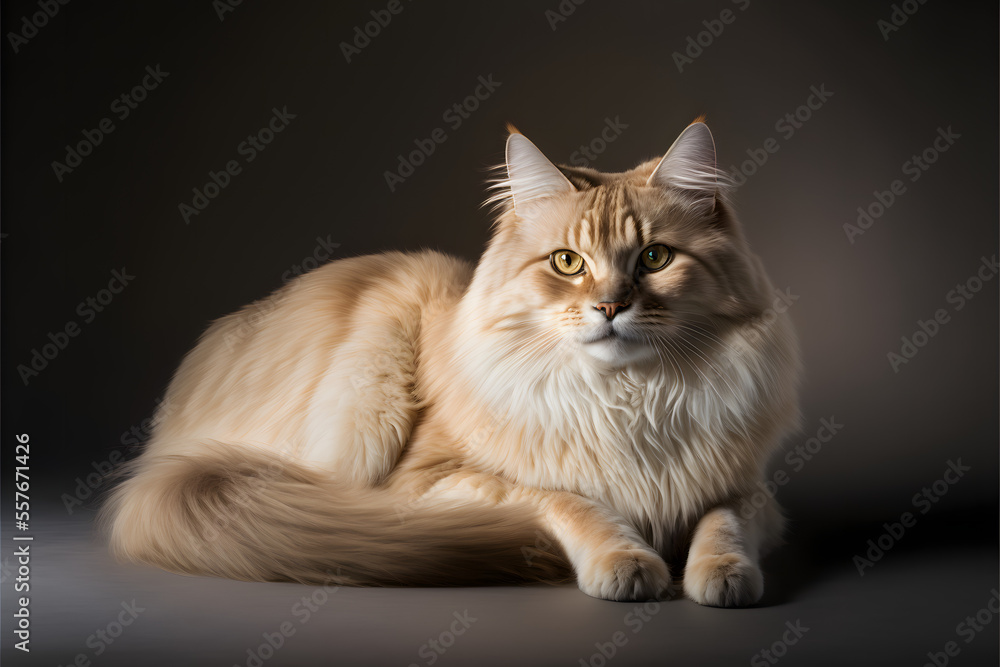 cute Siberian cat lying down looking away from the camera, Generative AI cute Siberian cat lying down looking away from the camera, Generative AI