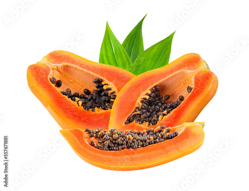 half of ripe papaya fruit with seeds isolated on transparent png
