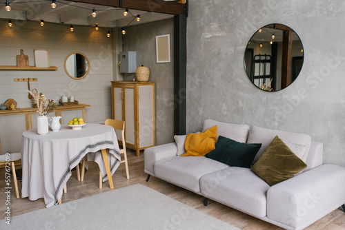 Photography Stylish modern living room in Scandinavian style