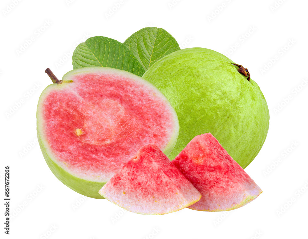 Guava fruit with leaf isolated on transparent png Guava fruit with leaf isolated on transparent png