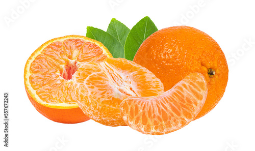 Quadro su tela Mandarin, tangerine citrus fruit with leaf isolated on transparent png