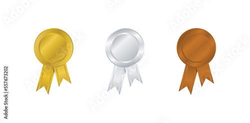 Gold, silver, and bronze medals with ribbons, medals for victory awards, championships