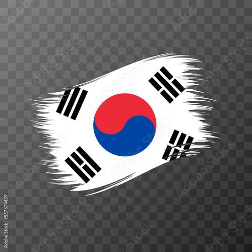 South Korea national flag. Grunge brush stroke. Vector illustration on transparent background.