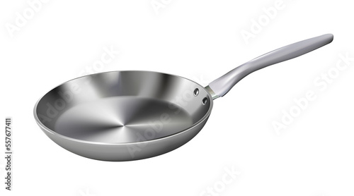 Realistic empty metal frying pan with plastic handle isolated. illustration kitchen utensil. Png