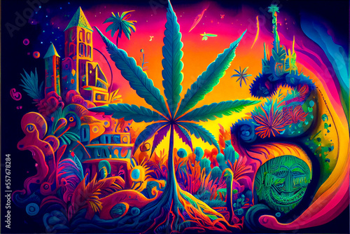 Generative AI abstract render of a cannabis trip