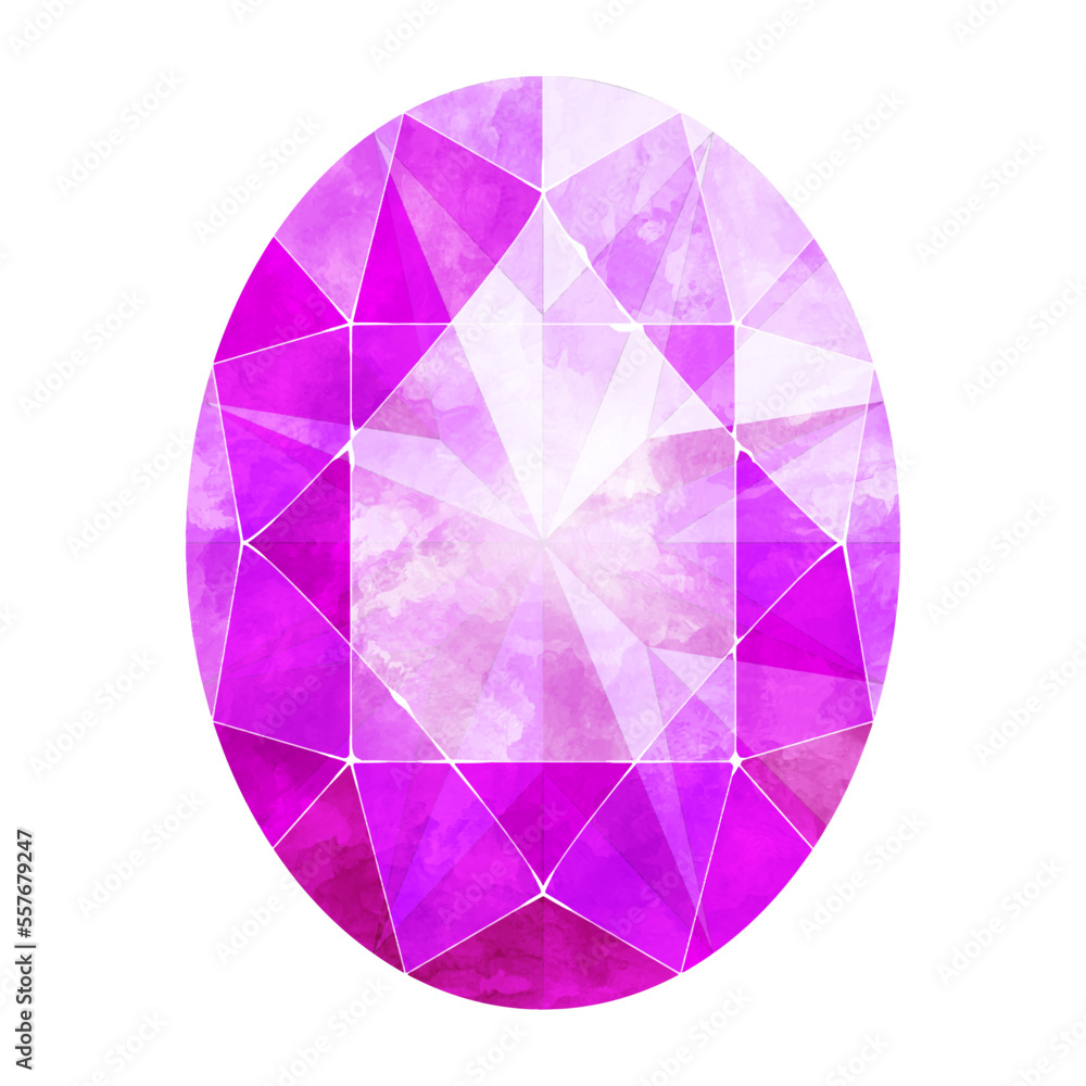 オーバルブリリアントカットの紫のジュエリー水彩イラスト画像 オーバルブリリアントカットの紫のジュエリー水彩イラスト画像