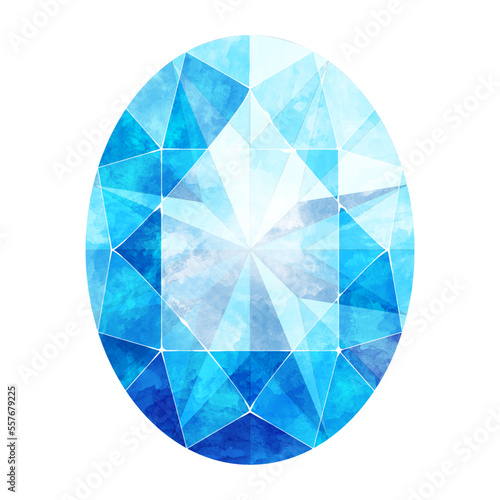 オーバルブリリアントカットの青いジュエリー水彩イラスト画像