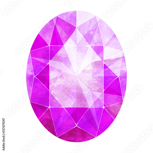 オーバルブリリアントカットの紫のジュエリー水彩イラスト画像