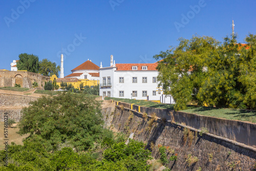 Historic houses behind the surrounding wall of Elvas  Portugal