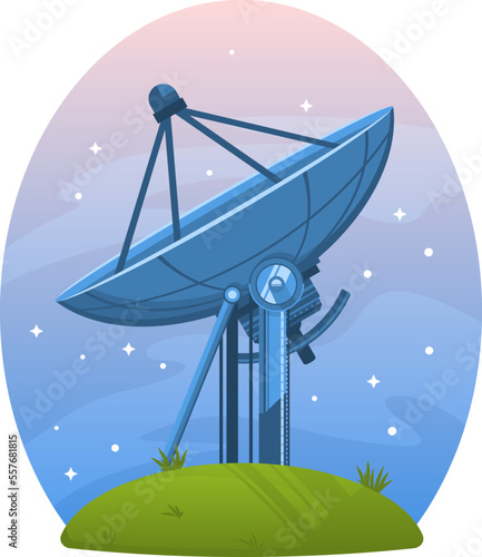 Radio telescope standing on the ground against the sky, isolated