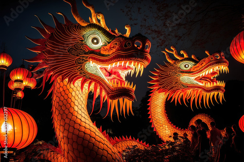 Illustration eines Drachen als Symbole des chinesischen Neujahrsfest, Laternenfest © Stephan
