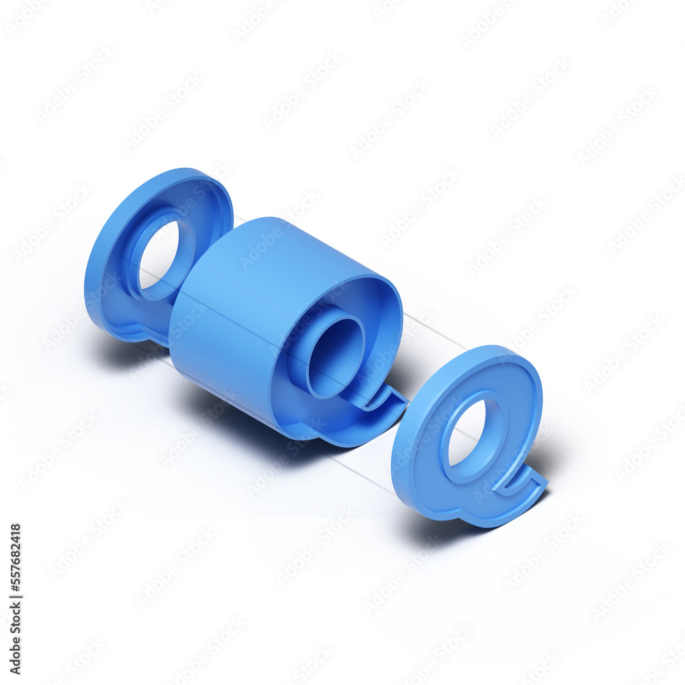 Isometric 3d rendering alphabet letter Q isolated on transparent background Isometric 3d rendering alphabet letter Q isolated on transparent background
