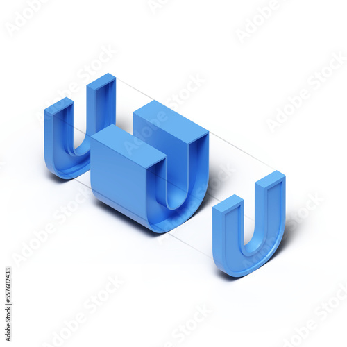 Isometric 3d rendering alphabet letter U isolated on transparent background