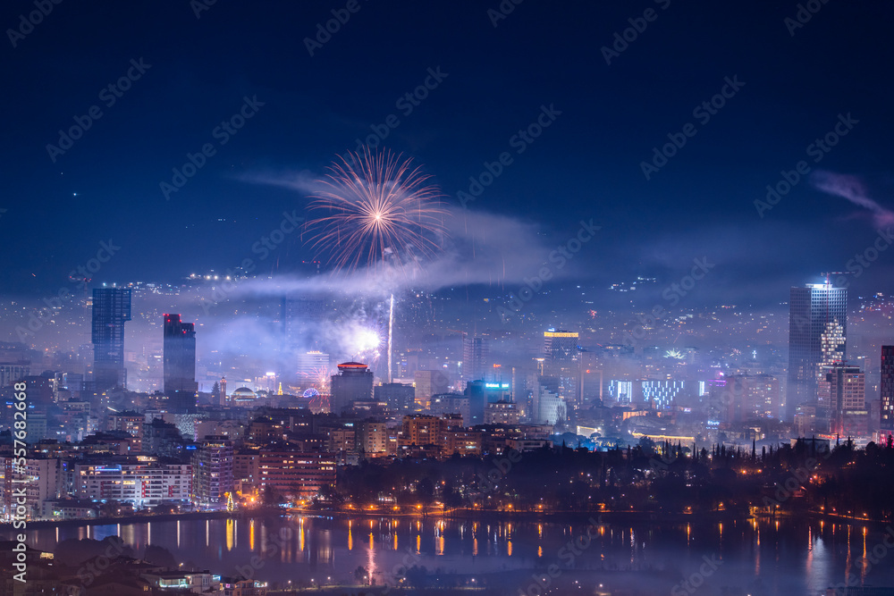 Obraz na płótnie Albania Tirana city new year fireworks w salonie
