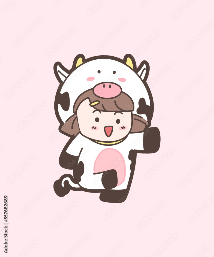 cute cow girl walking cartoon vector icon illustration cute cow girl walking cartoon vector icon illustration
