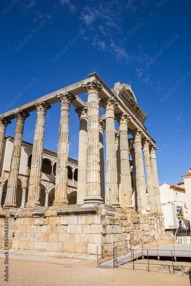 Marble pillars of the old roman Diana temple in Merida, Spain