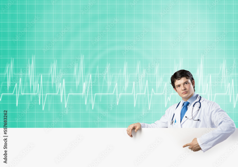Doctor with banner Doctor with banner