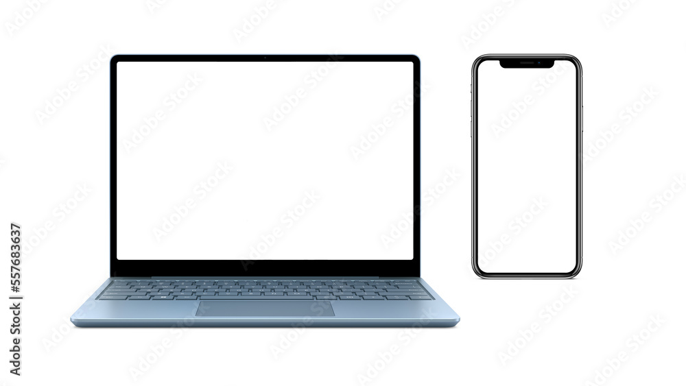 Laptop with Phone Nearby, Plain Background and Isolated Devices. Template for App Design or Wireframe. Laptop with Phone Nearby, Plain Background and Isolated Devices. Template for App Design or Wireframe.