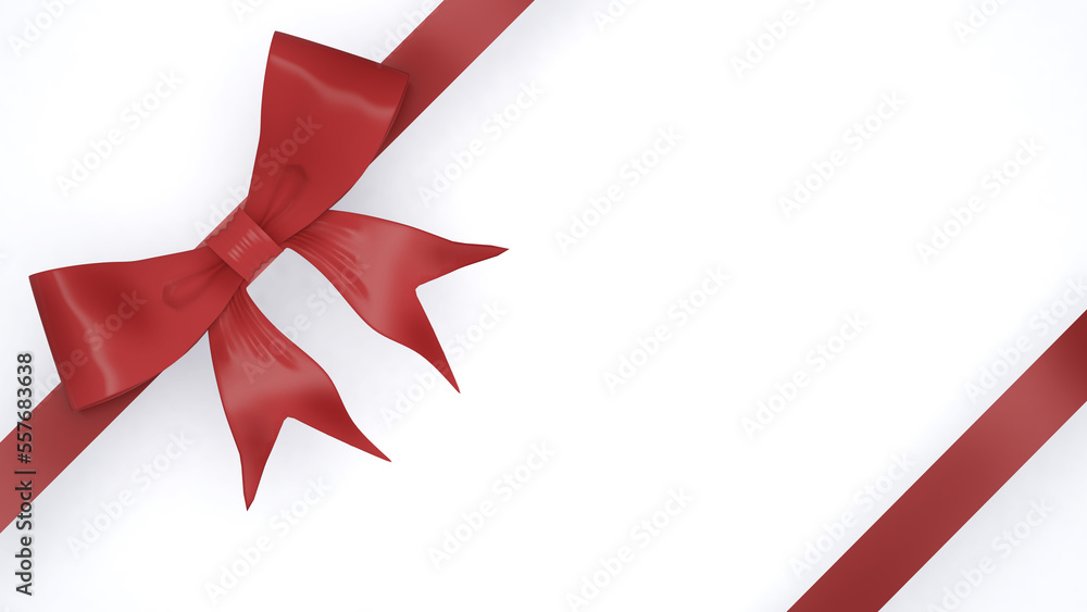 New Year's festival, celebration, red gift bow on white background,oblique bow,3D rendering New Year's festival, celebration, red gift bow on white background,oblique bow,3D rendering