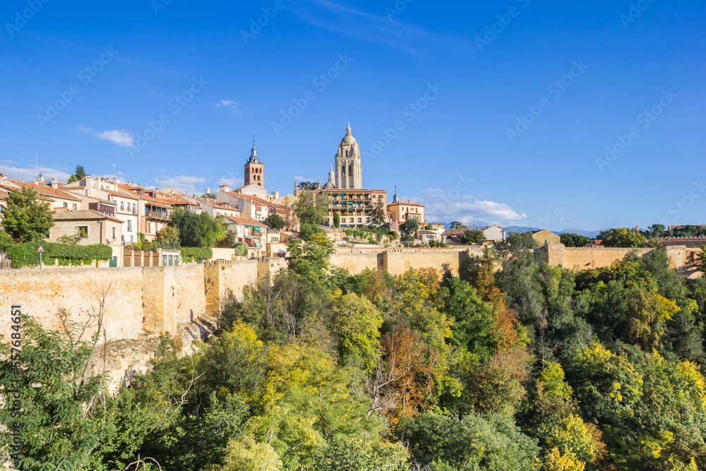Autumn colors in front of the skyline of Segovia, Spain