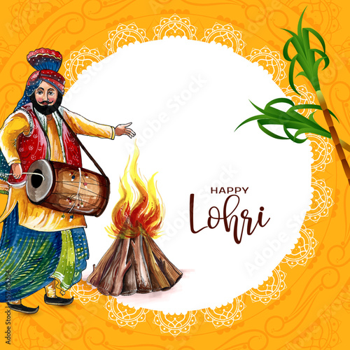 Happy Lohri Indian festival celebration greeting card design