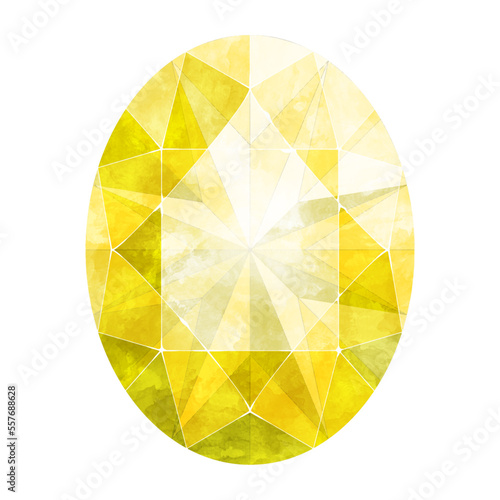 オーバルブリリアントカットの黄色いジュエリー水彩イラスト画像