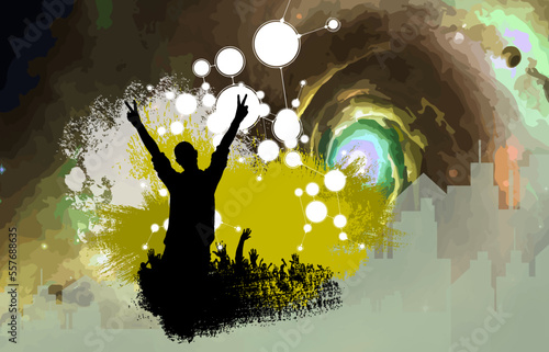 Nightlife and music festival concept. Dancing people at music festival