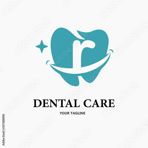 Initial Letter r with Tooth and Smile Icon for Dental Health Care and Dental Clinic, Dentistry Business Logo Idea Template