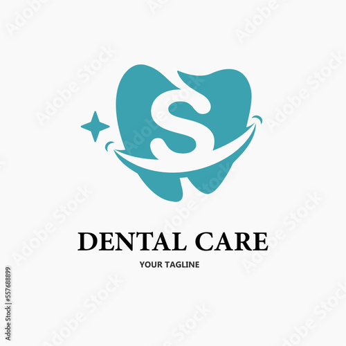 Initial Letter s with Tooth and Smile Icon for Dental Health Care and Dental Clinic, Dentistry Business Logo Idea Template