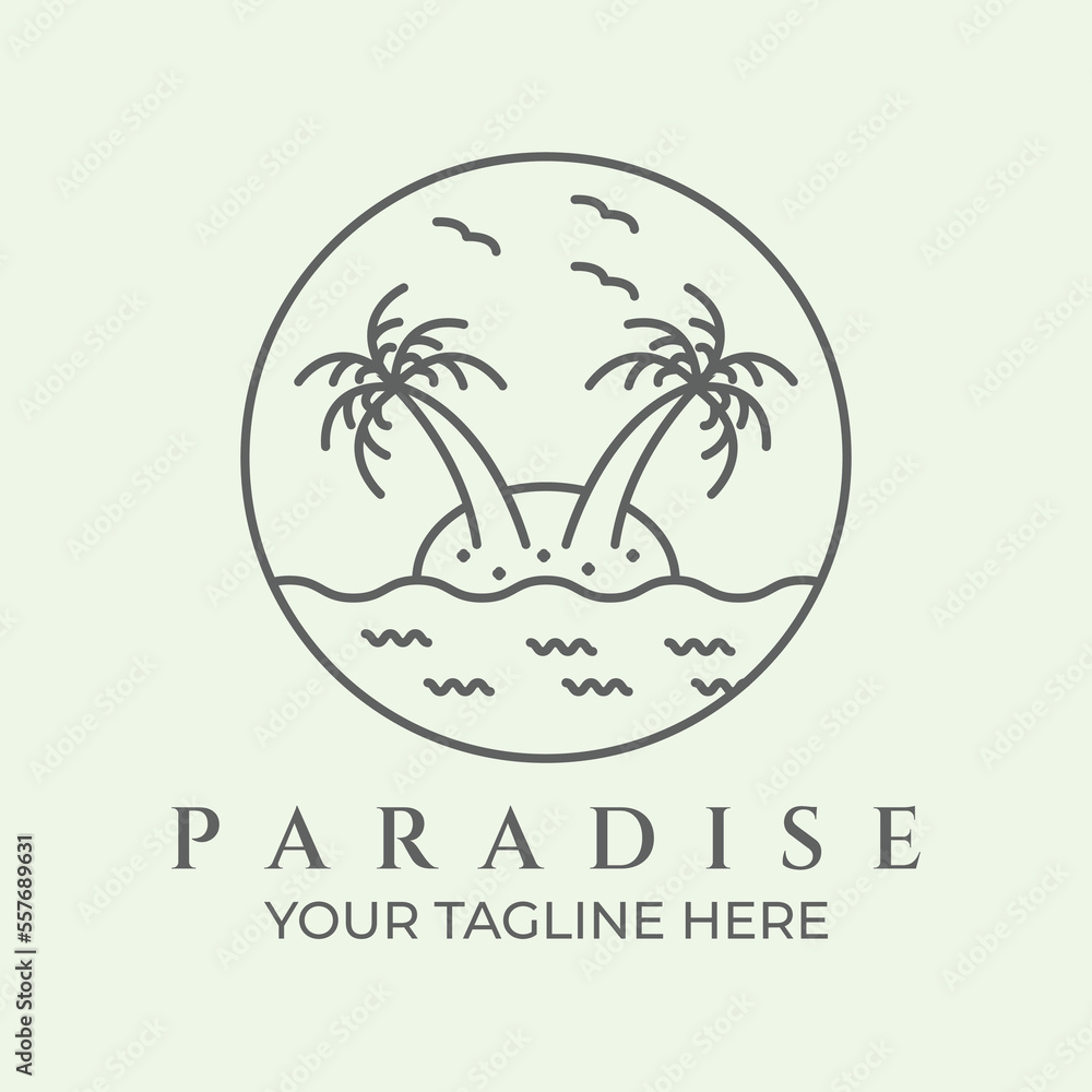 Naklejka premium badge paradise logo line art minimalist design wave