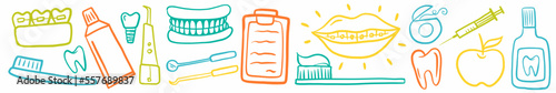 Vector, dental, horizontal hand-drawn pattern in doodle style