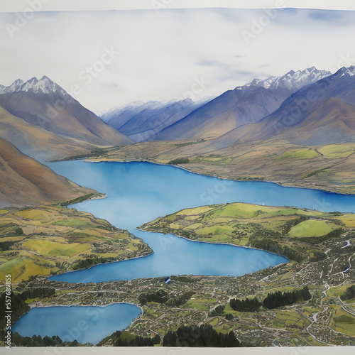 Historical sites Queenstown New Zealand watercolor on paper 