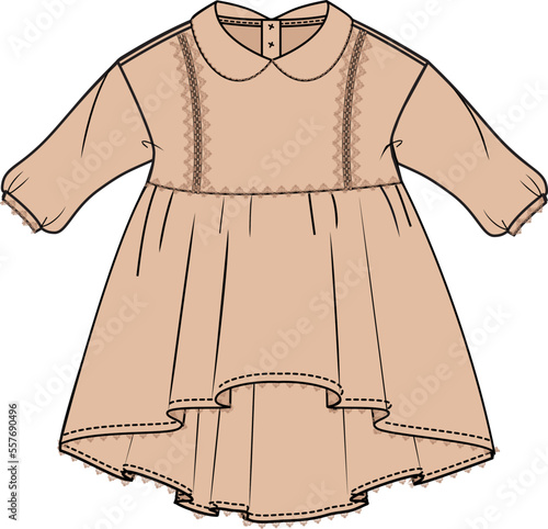 KID GIRLS WEAR OVERSIZE DRESS WITH PETER PAN COLLAR AND  LACE VECTOR