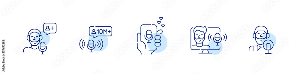 Guy podcast blogger icons set. Pixel perfect, editable stroke art Guy podcast blogger icons set. Pixel perfect, editable stroke art