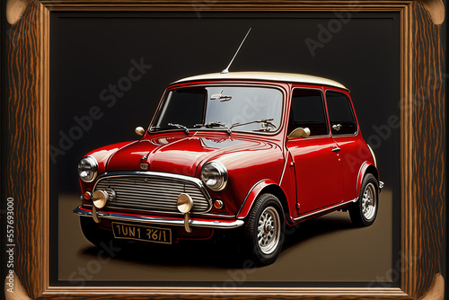 Red mini cooper on ruby background photo