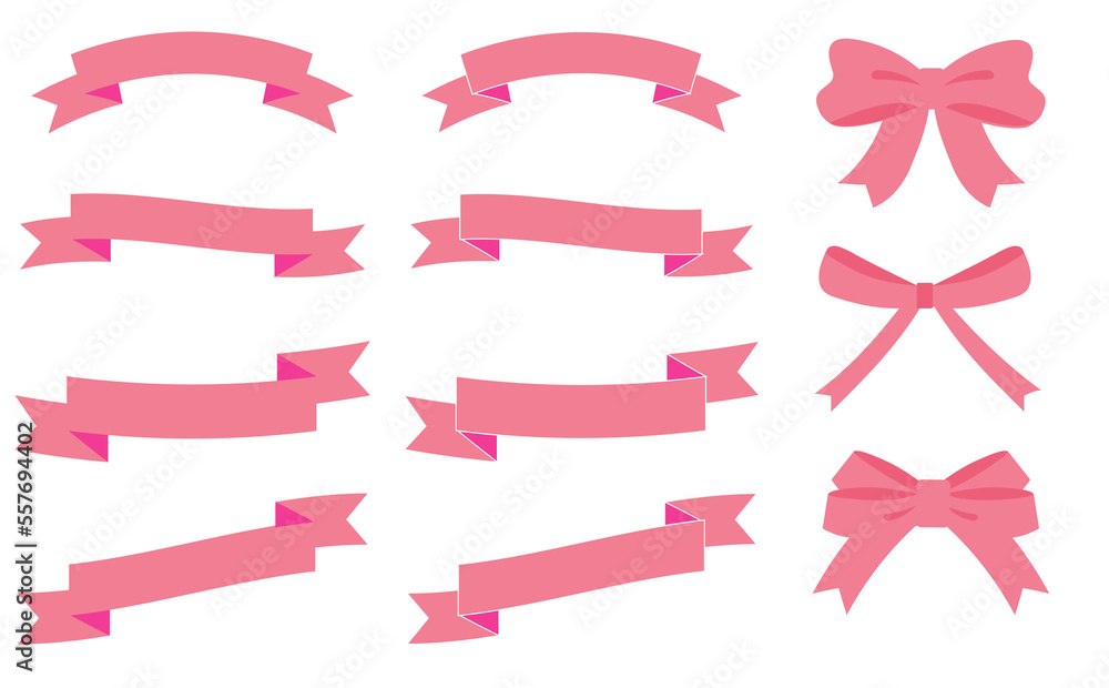 Obraz premium ピンクのかわいいリボンイラストセット