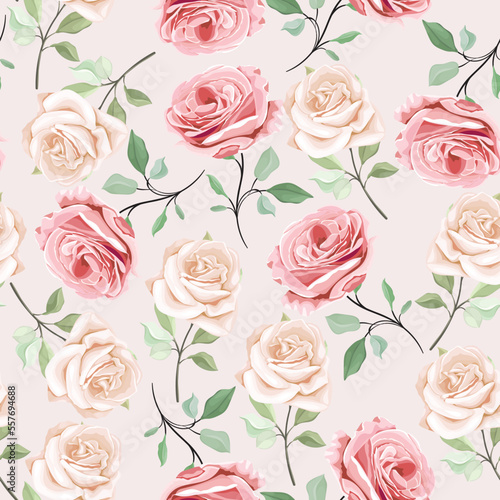 roses floral and leaves seamless pattern