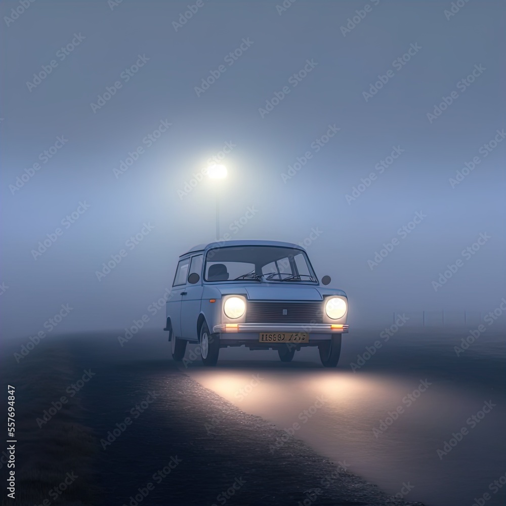 Fototapeta premium A mysterious car waits on a lonely road. 