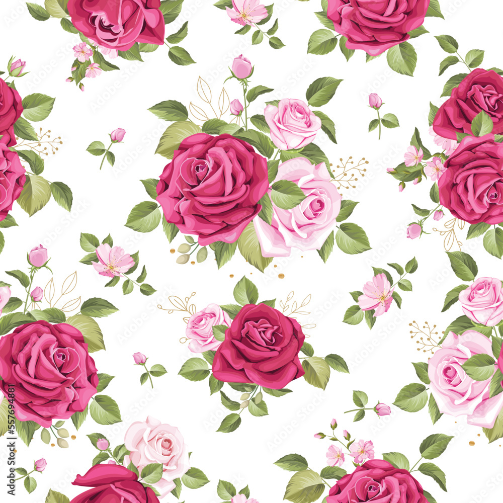 roses floral and leaves seamless pattern