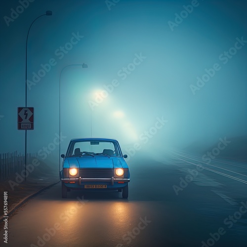 A mysterious car waits on a lonely road. 