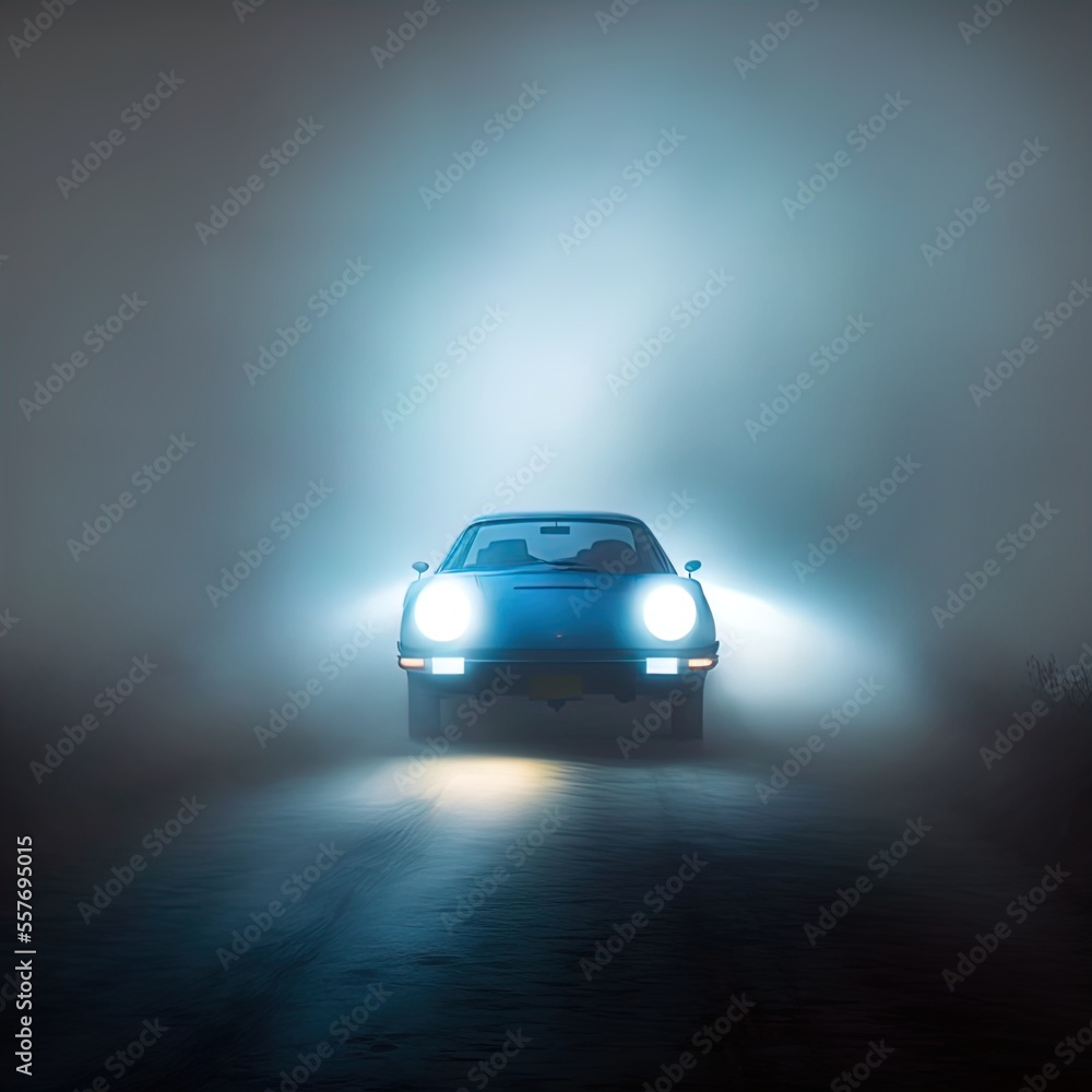Naklejka premium A mysterious car waits on a lonely road. 