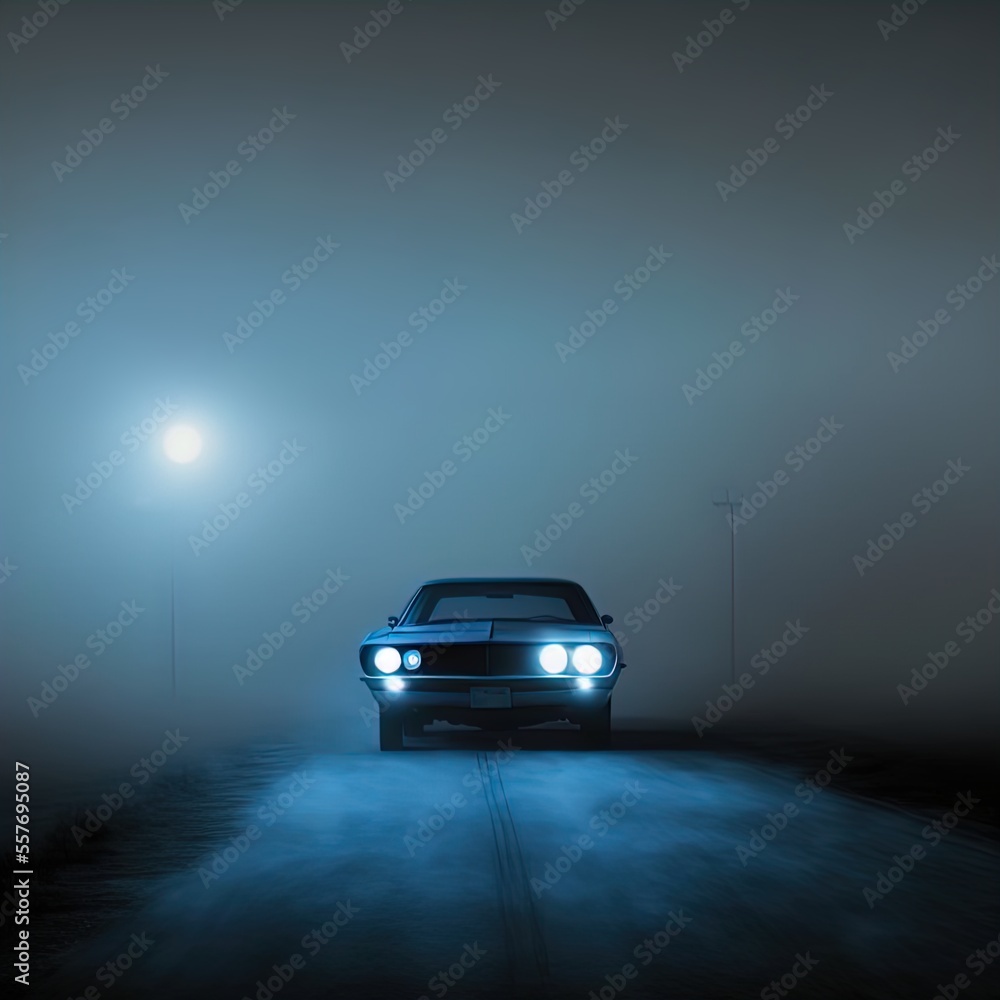 A mysterious car waits on a lonely road. A mysterious car waits on a lonely road.