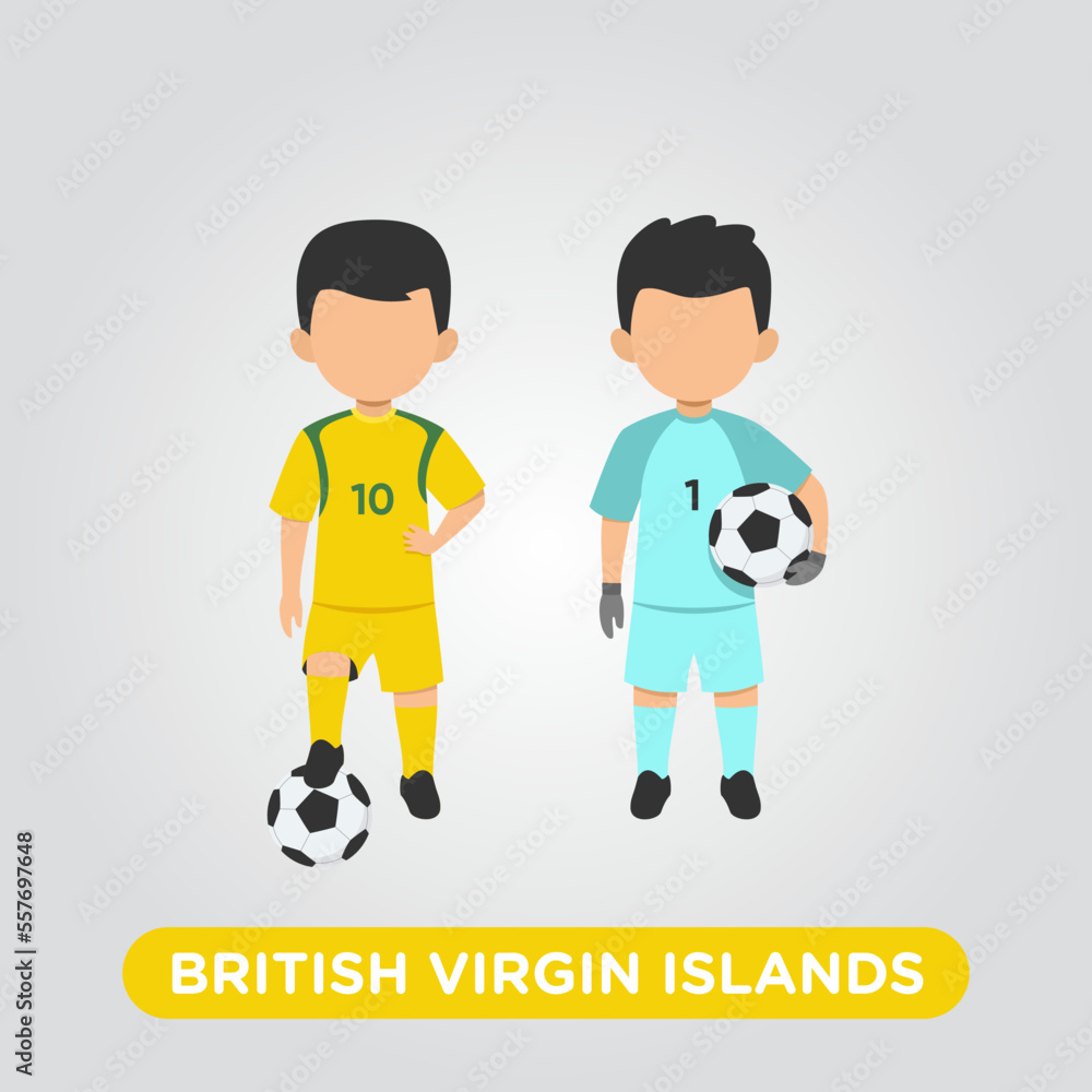 Vector Design illustration of collection football player of  British and Virgin Island with children illustration (goal keeper and player).
