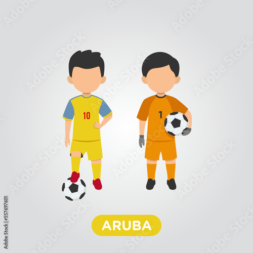 Vector Design illustration of collection football player of Aruba with children illustration (goal keeper and player).